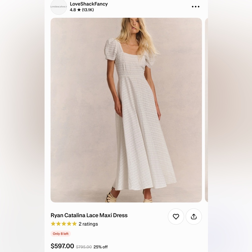 LoveShackFancy White Puff-Sleeve Square-Neck Maxi Dress